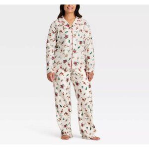 Target Women's The Grinch Print Long Sleeve Shirt Pants Holiday PJ Set -Cream